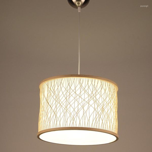 Lampes suspendues Style asiatique moderne bambou E27 lampe en bois faite à la main lustre naturel pour Kithcen El Project Lighting