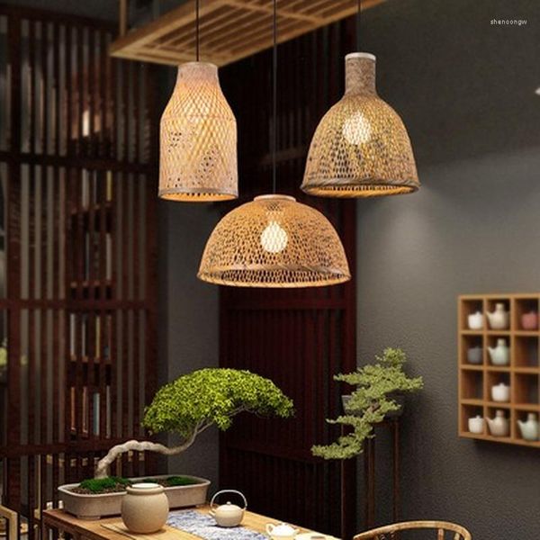 Lámparas colgantes Candelabro de mimbre de bambú moderno Ins Creativo personalizado El Pot japonés Restaurante Teahouse Linternas chinas