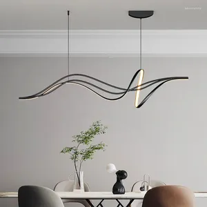 Lampes suspendues Lustre noir moderne pour salle à manger cuisine salon chambre courbe lampe à LED table décor intérieur luminaire