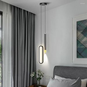 Lampes suspendues modernes noires suspendues pour chambre à coucher éclairage de chevet AC 220V LED haut plafond suspendu lumière avec Long câble