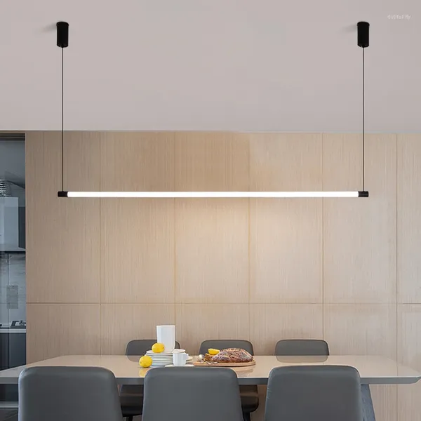 Lámparas colgantes moderno negro blanco lámpara larga simple LED oficina lámpara interior salón comedor mesa el cocina isla droplight