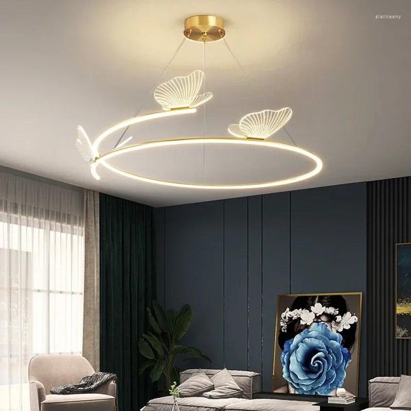 Lampes suspendues Lustre papillon moderne Salon minimaliste Lampe suspendue Mode Créativité Lumière pour la décoration de la maison LED ronde