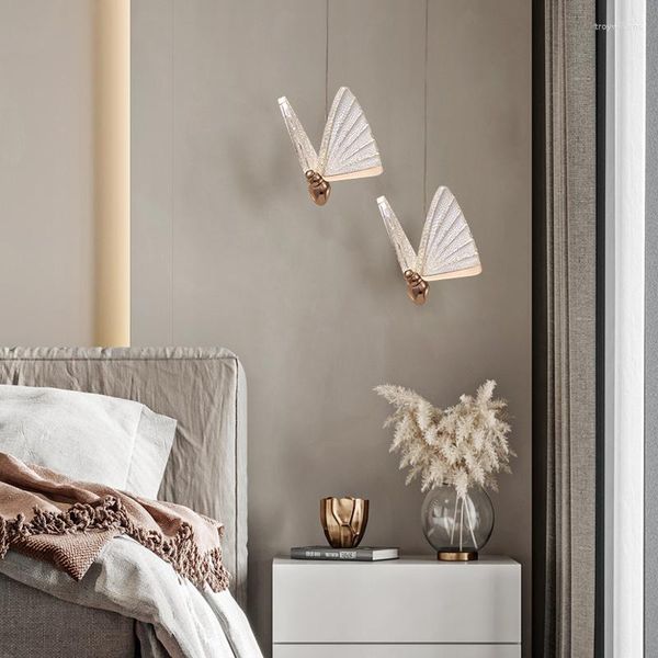 Lampes suspendues Lampe papillon moderne LED Mini lustres nordiques applicables au salon Chambre Tête d'un salon de lit