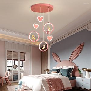 Hanglampen moderne cartoon creatieve led kroonluchter kinderen kamer meisje prinses roze blauw oogbescherming mooie decoratieve lichten