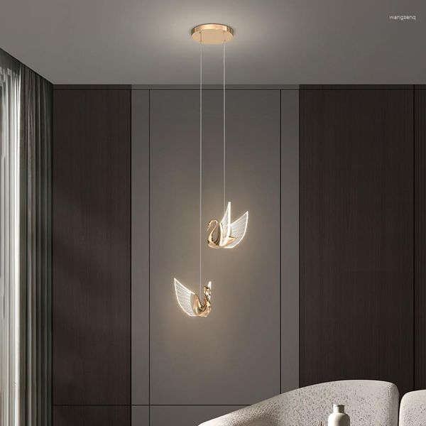 Lampes suspendues lustres modernes chambre à coucher LED aluminium acrylique éclairage décoratif cygne suspension lumière plafond intérieur