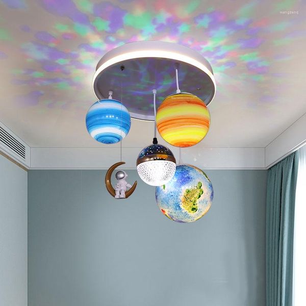 Lámparas colgantes, candelabro moderno de planeta para niños, astronauta, lámpara creativa para habitación de niños y niñas, accesorios de iluminación para decoración de dormitorio espacial