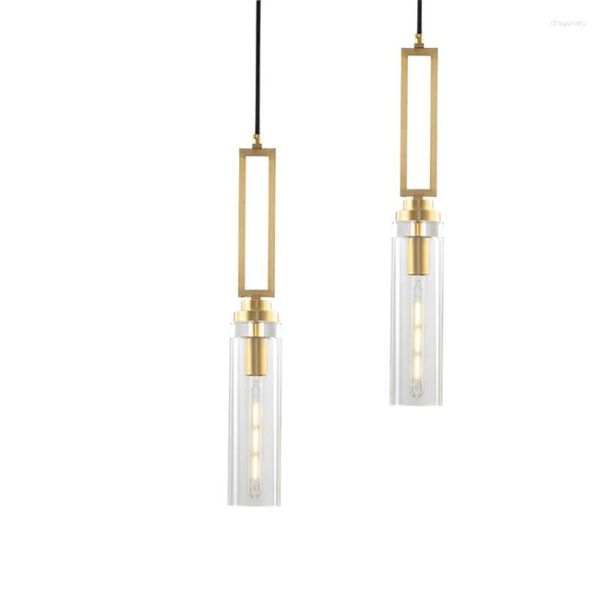 Lampes suspendues moderne chinois tout cuivre verre lanterne lumières couloir lampe chambre thé salon étude cristal décor