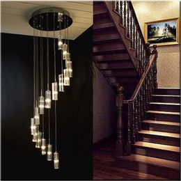 Lampes suspendues Moderne Chinois Minimaliste Villa Cristal LED Long Lustre En Forme De S Plat Escalier Loft Salon Éclairage