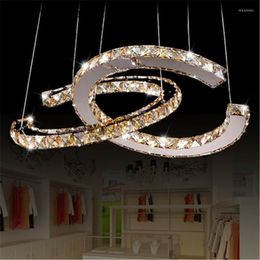 Hanglampen Moderne chromen kroonluchter Kristallen Diamond Ring LED-lamp Roestvrij staal Hangende verlichtingsarmaturen Verstelbare kristalglans