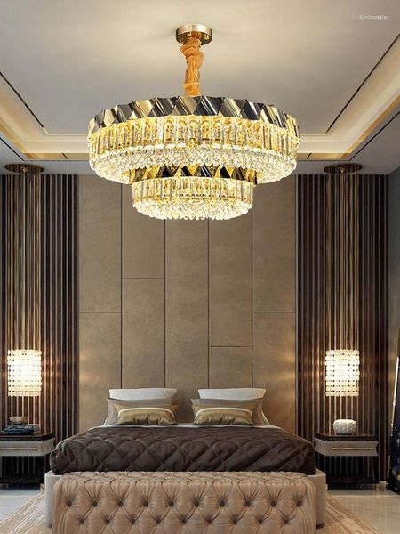 Lampes suspendues lustre de plafond circulaire moderne éclairage de chambre minimaliste lampe suspendue lustres en cristal de luxe pour salon