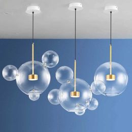 Lámparas colgantes Modern Clear Glass LED Chandelier Lighting Living Room Chandelier para comedor Bubble Glass Pendant Lights G230524
