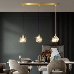 Lampes suspendues lustre en cuivre moderne 3 têtes suspension en cristal lumière de luxe haricot magique éclairage moléculaire pour salle à manger