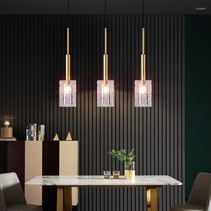Lampes suspendues Moderne Cuivre Or Lustre Simple Pour Chambre Bar Restaurant Lumière De Luxe Cristal Seule Tête Longue Ligne Petit