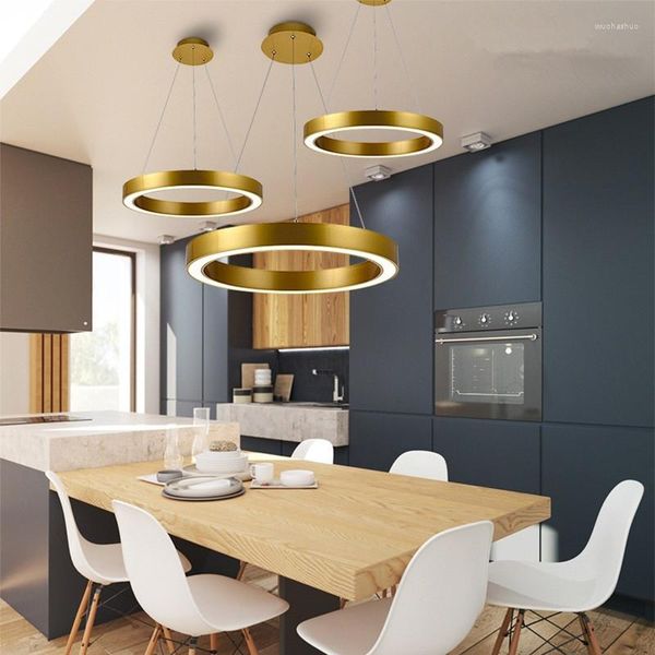 Lámparas colgantes Modern Creative Luxurious Circle LED Lighting Iluminación Fotón de oro Ccopper Lámpara de interior para sala de estar Restaurante dormitorio