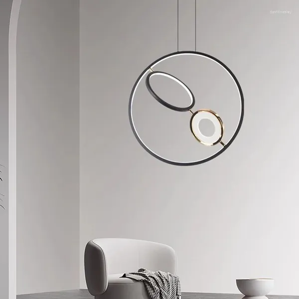 Lampes suspendues Personnalité créative moderne Multi Circulaire Métal Acrylique Décoratif LED Lustre Salon Chambre Étude Lumière