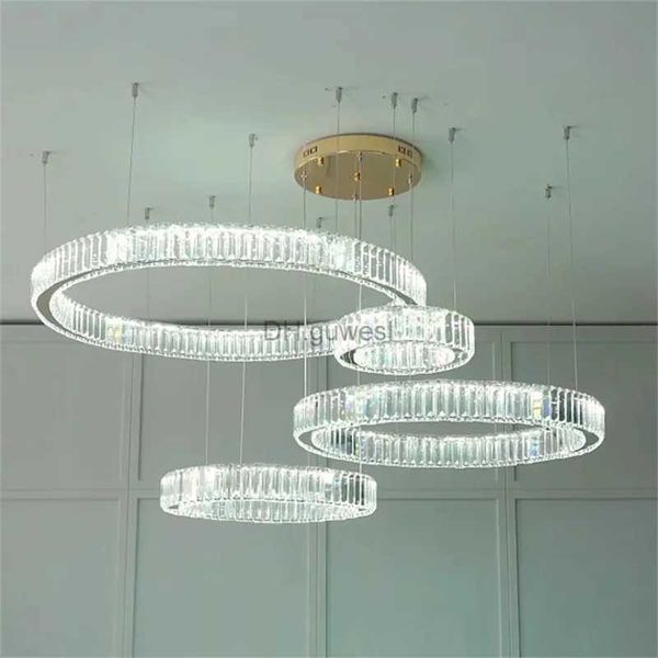 Lampes suspendues Plafond LED cristal moderne lustre pour escaliers cercle anneau suspendu lumière salon couloir décor Suspension lampe luminaire YQ240201