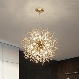 Lámparas colgantes Modern Crystal Light Gold Chrome Fireworks Diente de león Sputnik Chandelier para comedor Dormitorio Cocina Living