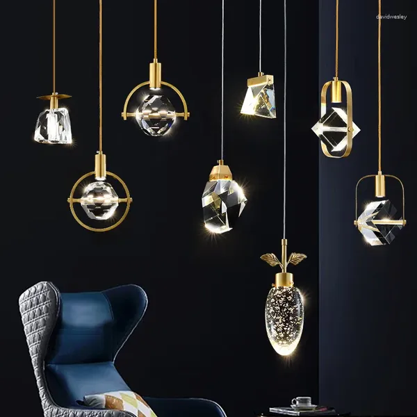 Lampes suspendues Éclairage en cristal moderne Salon Art Déco Lustre Lampe Cuisine LED Suspension Design Intérieur Or Lumière