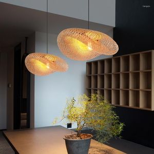 Lampes suspendues Design moderne bois LED lumières éclairage de lumière en bambou pour salle à manger salon El lampe suspendue Restaurant Hall
