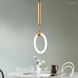 Hanglampen Moderne eetkamer Licht Gouden ring Slaapkamerlamp Thuis Binnenverlichtingsarmaturen Aluminium ijzerplateringsproces