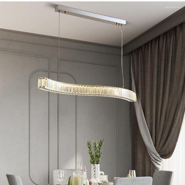 Lámparas colgantes Comedor moderno Lustre Acero Luces LED Onda Cristales Suspender Lámpara Bar Decoración colgante Iluminación interior