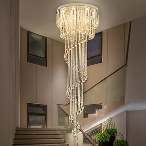 Hanglampen moderne dubbele spiraal trap glans kristal plafond kroonluchter loft restaurant hotel hal lange verlichting lichten