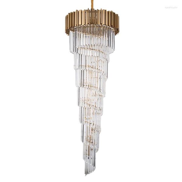 Lampes Suspendues Villa Duplex Moderne Grand Lustre Lumière Postmoderne Cristal De Luxe Salon Creux Escalier En Colimaçon Longs Lustres