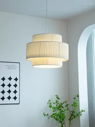 Lampes suspendues Moderne Français Style Crémeux LED Lustre Chambre Lumières Décorations Pour La Maison Loft Lampe Suspendue Tissu Lustre Luminaires