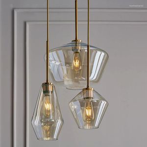 Lampes suspendues Lampes en verre modernes pour salon cuisine Nordic Led Hanglamp Loft Lampe suspendue industrielle Décor à la maison Luminaire E27