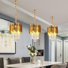 Lámparas colgantes Modern Gold Small Round Crystal Chandelier Lighting para comedor Dormitorio Accesorios Kitchen Island Lustre