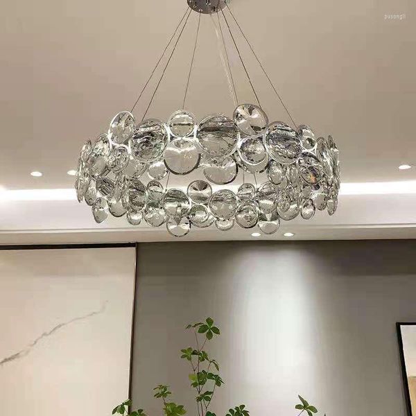 Lampes suspendues Lustre en cristal rond atmosphérique haut de gamme moderne LED lampe à bulles salon salle à manger chambre romantique Haning lumière