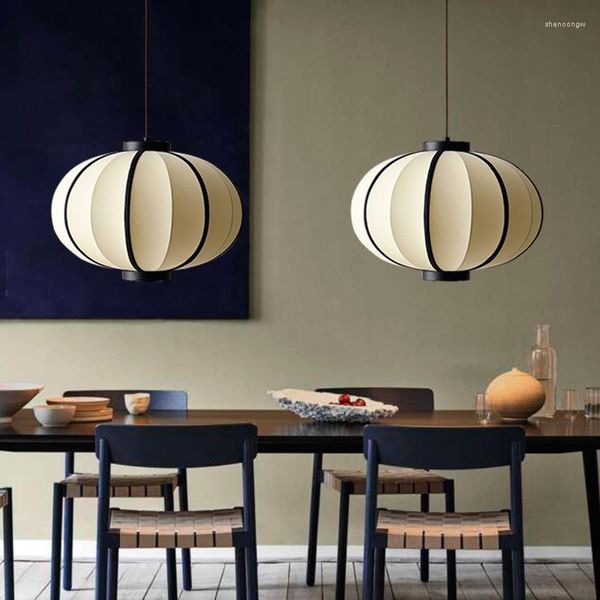 Lámparas colgantes de estilo japonés moderno para comedor, luz de techo colgante, farol de tela, accesorio de iluminación para decoración del hogar, bombilla LED E27