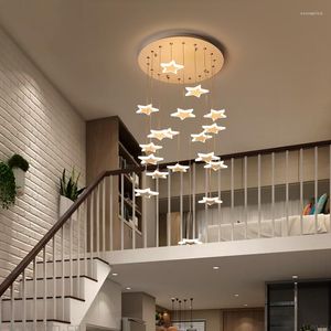 Lampes suspendues Lampe moderne LED Étoile Lustre Fer Acrylique Duplex Escalier Lumières Luminaire Salle À Manger Suspension Lumière