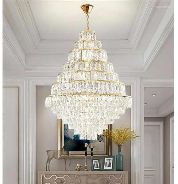 Lampes suspendues Moderne Grand Grand Escalier Longue Spirale Lustre En Cristal Lampe D'éclairage D60cm Luminaire Pour Escalier Goutte De Pluie En Attente