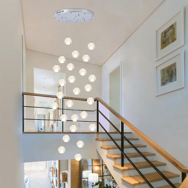 Lampes suspendues Moderne Led Bulle Cristal Lumières Ronde Escalier En Colimaçon Éclairage Salon Lampe Suspendue LightPendant