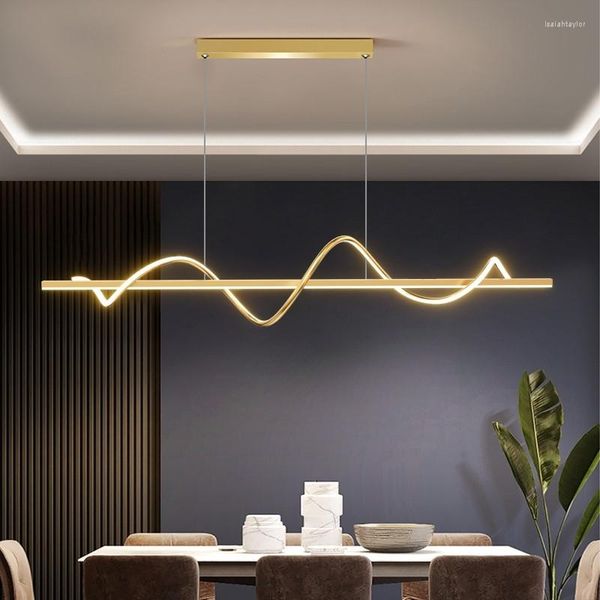 Lampes suspendues Lustre de plafond LED moderne pour table salle à manger cuisine bar minimaliste lampe en spirale éclairage à la maison luminaire en or noir
