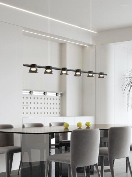Lampes suspendues Moderne LED Plafond Lustre Minimaliste Salon Table À Manger Bar Intérieur Bande Noire Lumière Décorative Chambre