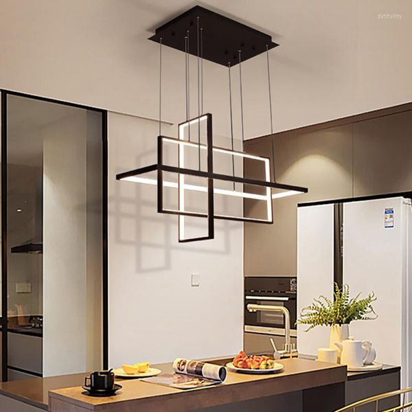 Lampes suspendues Lustre LED moderne pour cuisine salle à manger salon chambre lampe rectangulaire télécommande plafond suspendu lumière