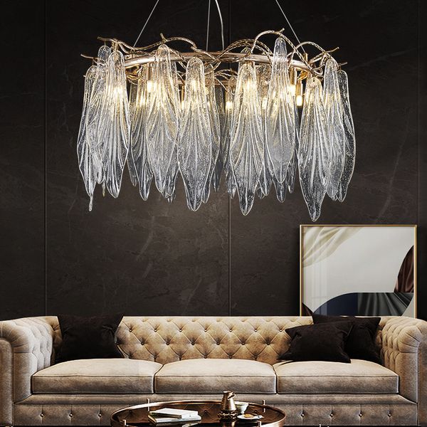 Lampes suspendues Lustre LED moderne pour salon salle à manger lampe suspendue en verre créative de luxe décor à la maison luminaires or lustre rond