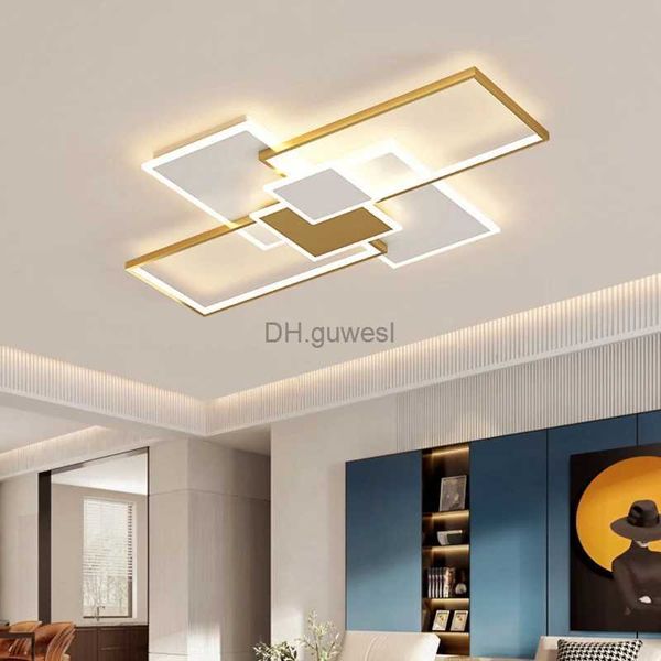 Lampes suspendues Lustre LED moderne lustre doré plafonnier Style rectangulaire pour chambre salon salle à manger cuisine conception télécommande lumière YQ240201