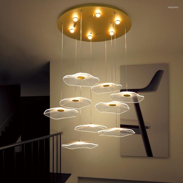 Lampes suspendues Lustre Led moderne Golden Designer Salon Salle à manger Escalier Éclairage à la maison Minimalisme Feuille de Lotus