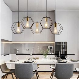 Lampes suspendues Lustre LED moderne suspendu E27 lampe cadre en métal géométrique adapté à la lumière créative au-dessus de la table chambre 2359