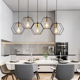 Lampes suspendues Lustre LED moderne suspendu E27 lampe cadre en métal géométrique adapté à la lumière créative au-dessus de la table chambre à coucher222z