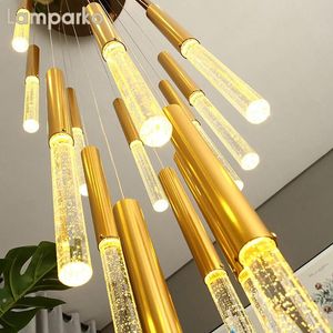 Lampes suspendues Moderne LED Lustre Éclairage De Luxe Or Suspension Barre Lumineuse Escalier Combinable Bulle Cristal Luminaire Intérieur