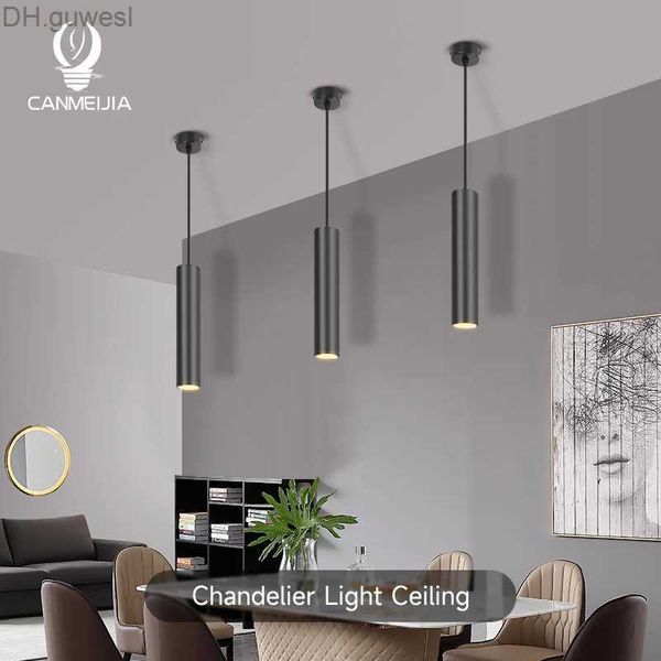 Lámparas colgantes LED LED Cilíndrico Candelera de tubo largo de LED utilizado para la decoración de la barra de restaurantes de cocina Accesorios de iluminación de interior YQ240410