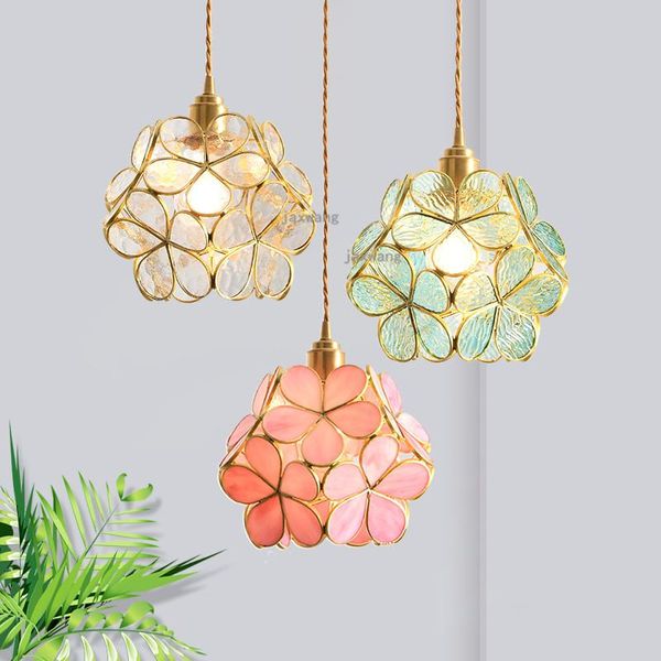 Lámparas colgantes Luces de cristal LED modernas Sala de estar nórdica Colgante Techo Dormitorio Lustre Flor Suspensión Accesorios de iluminación Colgante