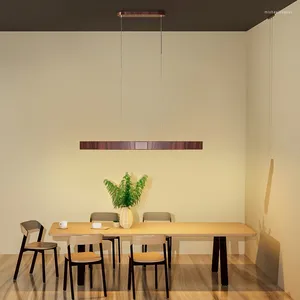 Lampes suspendues Lampe LED moderne Lampe minimaliste en bois de noyer longue bande suspendue éclairage pour bar salle à manger salon chambre décor lustre