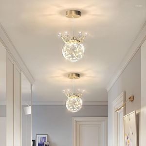 Lampes suspendues Moderne Led Lumière Couloir Allée Luminaire En Verre Couronne Porche Entrée Simple Tête Cristal Intérieur Décor Lampe