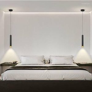 Lampes suspendues Moderne LED Lumières Chambre Long Downlight Simple Maison Éclairage Décoratif Noir Blanc Chevet Suspension Lumière