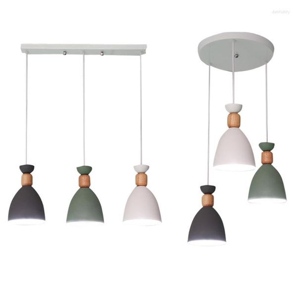 Lámparas colgantes Luces LED modernas E27 Bombillas Suspensión de poste de madera Nórdico simple para restaurante Comedor Sala de estar Candelabros
